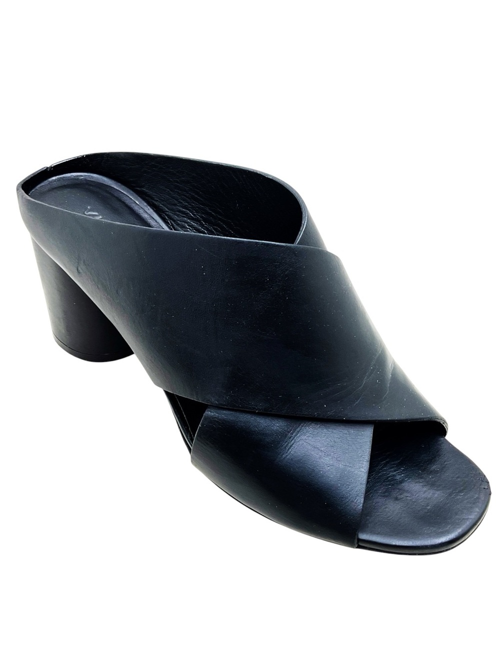 {Vince} Theron Leather Crossband Mule Heels